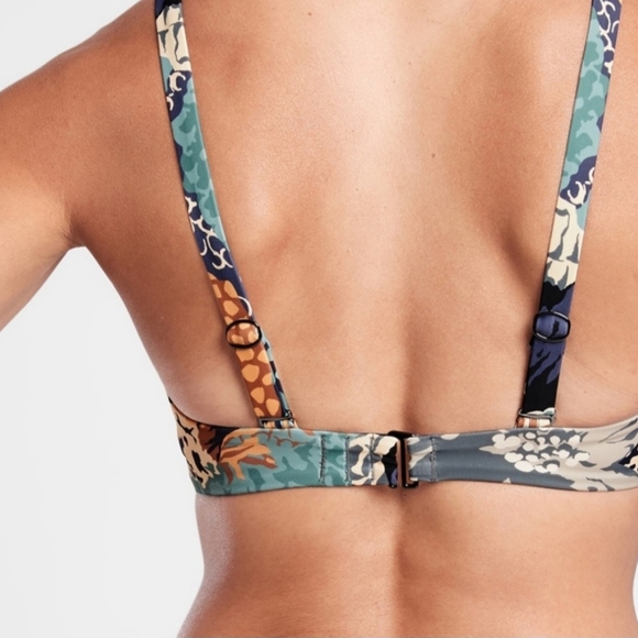 Athleta Bra Square Neck Printed Bikini Top Bora Bora Neutral Floral Print 40D/DD - Picture 4 of 16